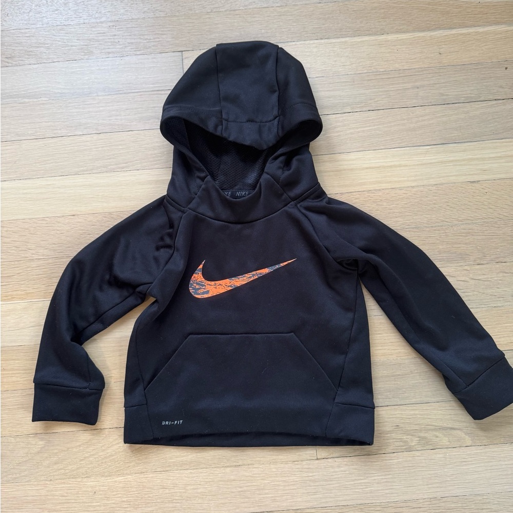 Nike Toddler Black and Orange Dryfit Hoodie